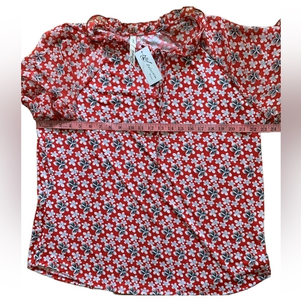 NY COLLECTION 2X Red Gray Floral Plus Size Relaxed Fit Women's Blouse top shirt - Picture 12 of 13